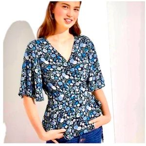 NWT Loft Garden Floral Flutter Sleeve Wrap Blouse. Size S